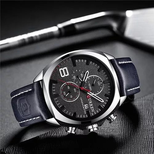 Reloj Hombre Curren 8324 Cronógrafo Cuero Acero Inoxid Promo