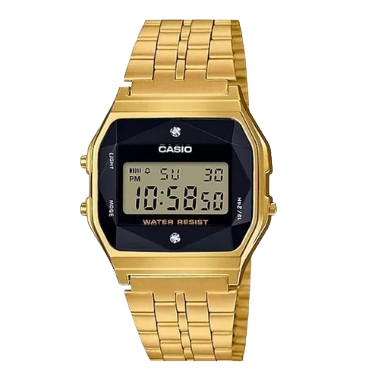 Reloj Pulsera Casio Vintage A159 Color Oro, Digital, Fondo Negro, Con Correa De Acero Inoxidable Color Oro, Dial Negro, Minutero/segundero Negro